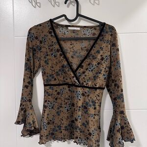 Y2K STYLE VINTAGE Floral Wrap Top with Bell Sleeves